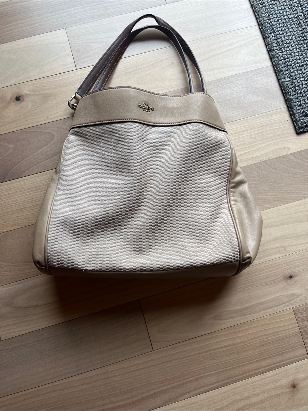 Coach Beige & Tan Textured Tote Bag